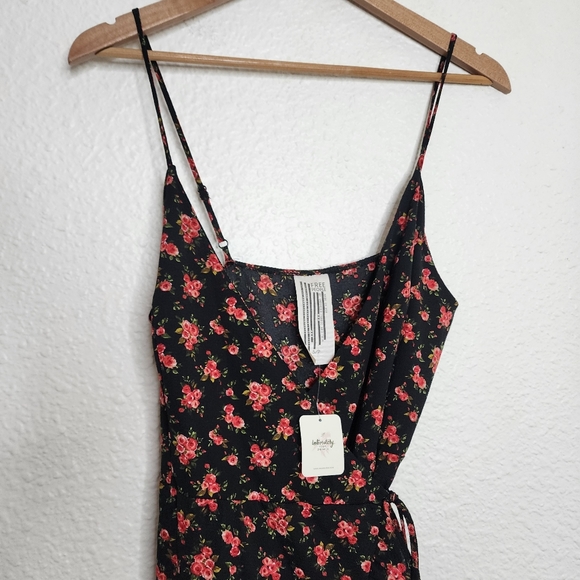 Free People All My Love Ruffle Mini Dress Black with Red Floral Size Small NWT - Picture 3 of 8